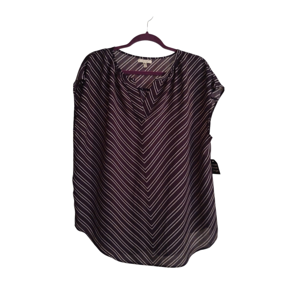 Maurice's Oversided Pullover Blouse Navy/White Chevron Size L